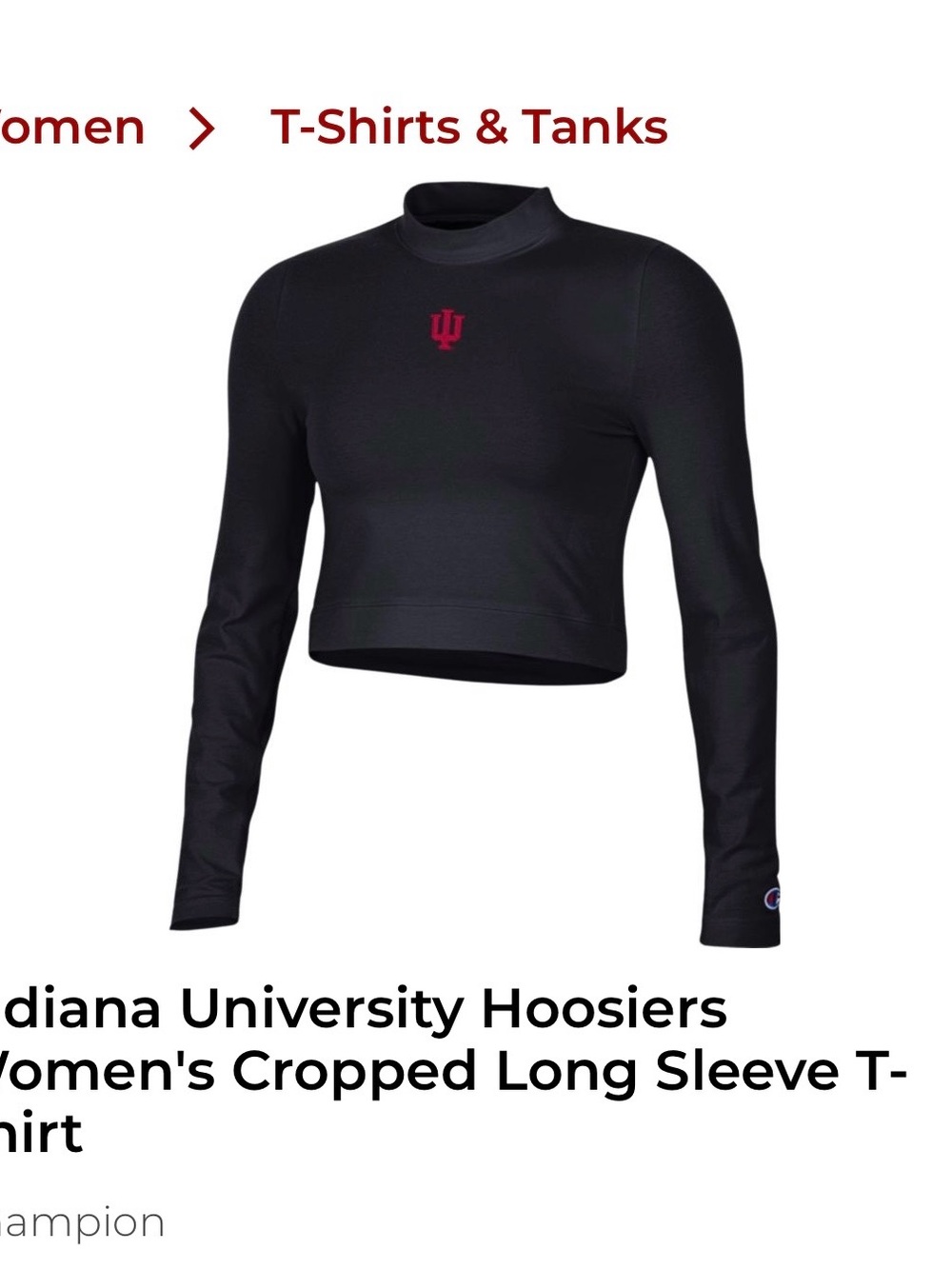 Champion Women's Indiana University Black Cropped Long Sleeve Top